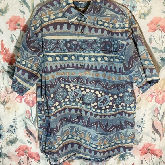 Vintage The Territory Ahead Blue and Purple Patterned Shirt - Picture 1 of 9